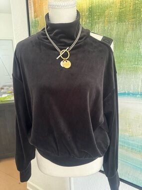 DKNY Black Velvet Cold-Shoulder Top Size XS/SM